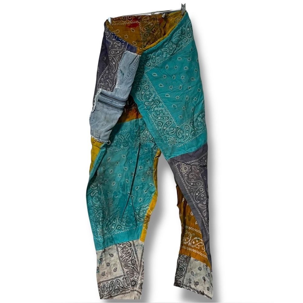 Trash Multicolor ajustable drawstring waist bandana Patchwork festival Pants